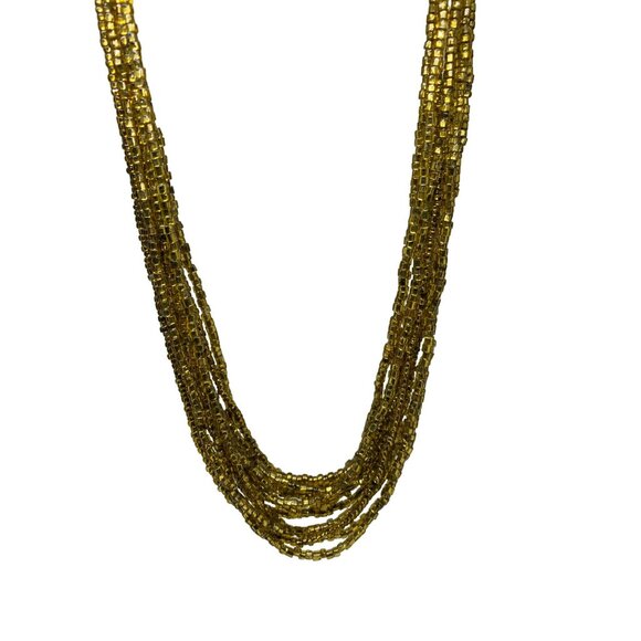 Vintage 1950s Japan Gold Seed Bead Torsade Necklace With Intricate Clasp Design - Picture 2 of 6